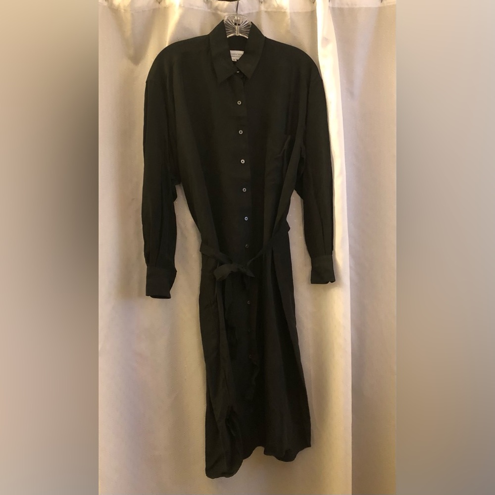 J. Peterman black silk shirt dress. Size M